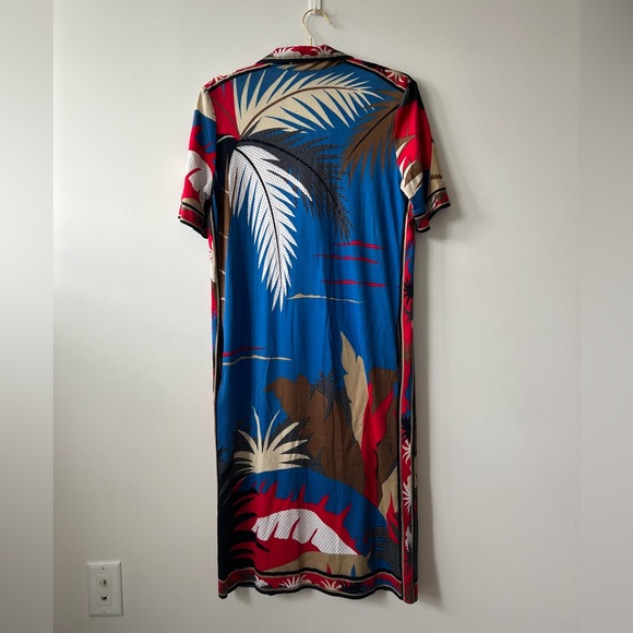 Neiman Marcus Red/Blue Midi Short Sleeve Shirt Dress - Picture 9 of 9